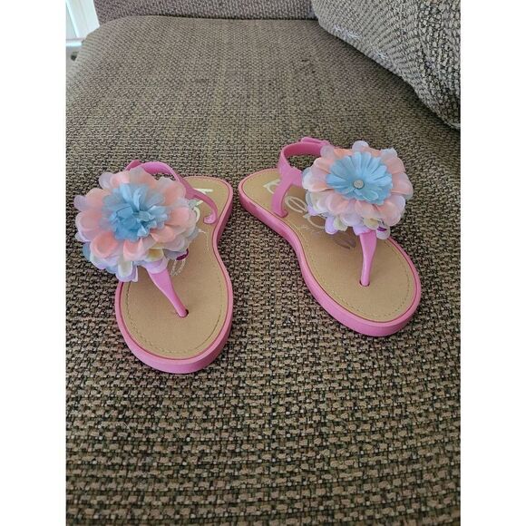BEBE Girls pink sandals with multicolor flower on top of foot - Picture 1 of 6